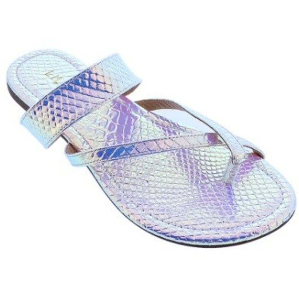 New! Pink & White Hologram Sandal Iridescent Flats